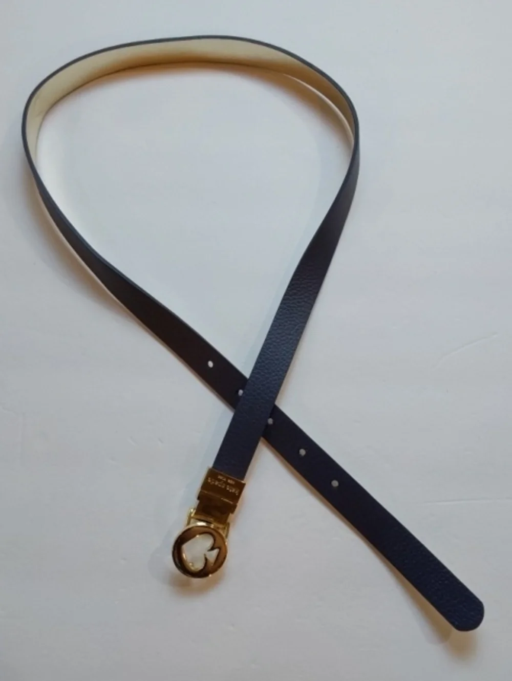 Kate Spade|Gold Metallic/Navy Reversible Women’s Thin Belt Gold Spade Buckle OS